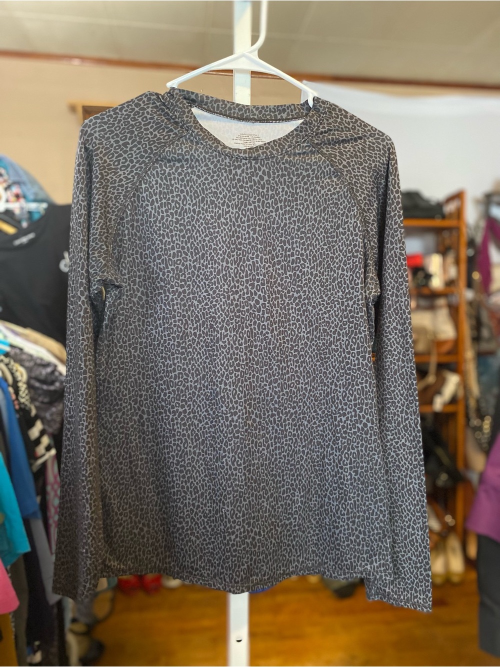 Essentials Gray Pullover with Charcoal Leopard Print